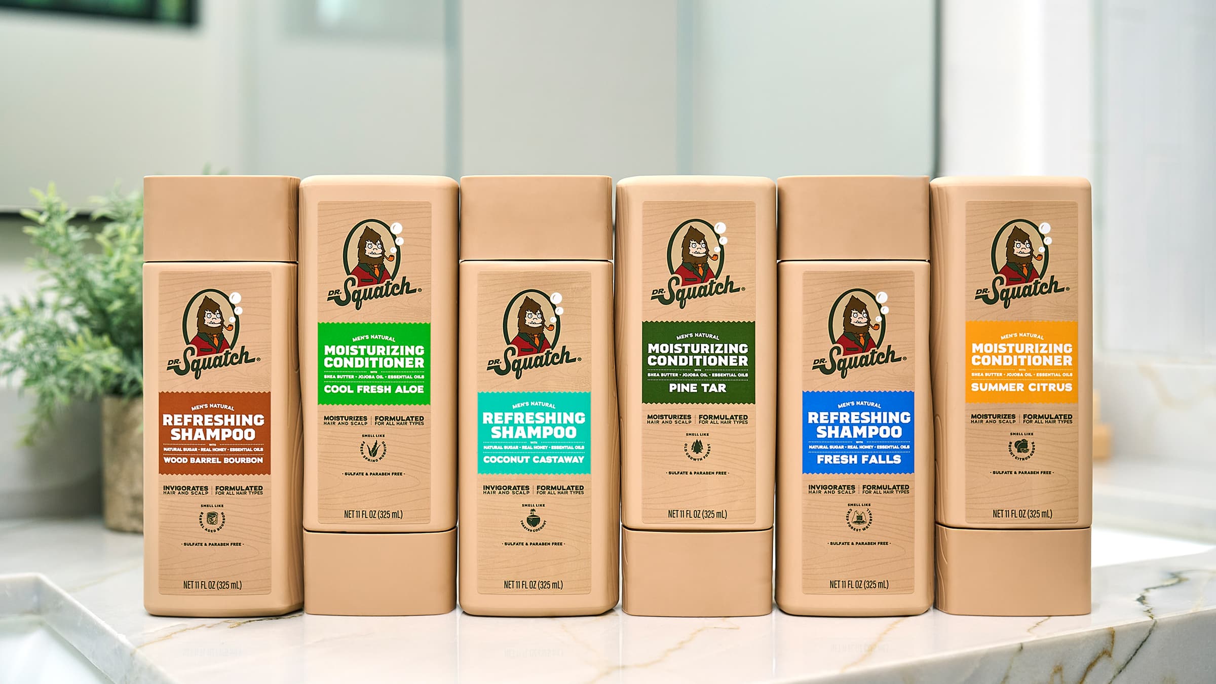 Lifestyle photo featuring Dr. Squatch Coconut Castaway Hair Care Kit